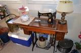 Lance Cracker Jar; Singer Sewing machine in cabinet;