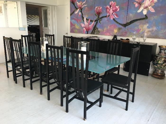 Pace Furniture Copper Coil glass top table & 14 chairs
