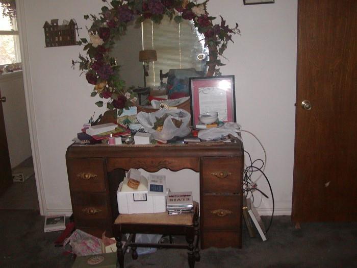 1944 bedroom set bought at sears in Tulsa, Oklahoma. dresser, chest of drawers, side smoking table w/built in lamp. (head board was in the garage-might still be)