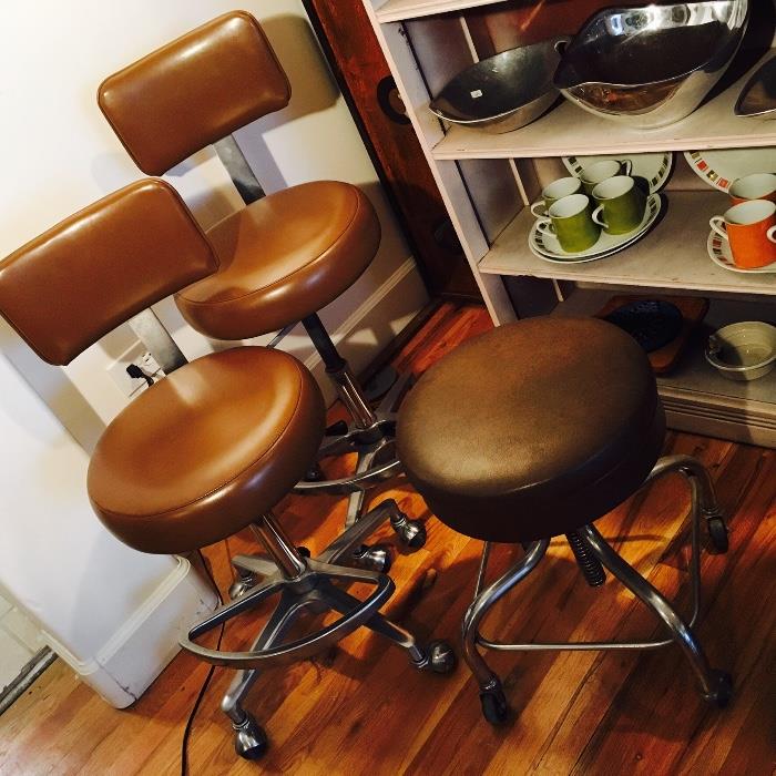 A little mid century and industrial throughout the sale, including these fun old dentist stools