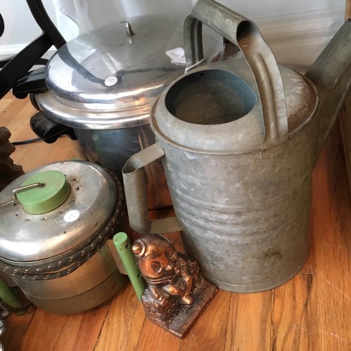 Vintage cookware includes this sweet popcorn popper