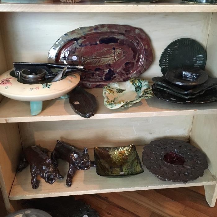 Many hand made ceramics and sculptures