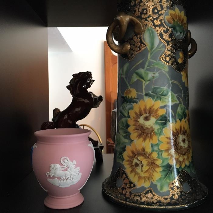 Beautiful hand painted ceramic vase and some Wedgewood