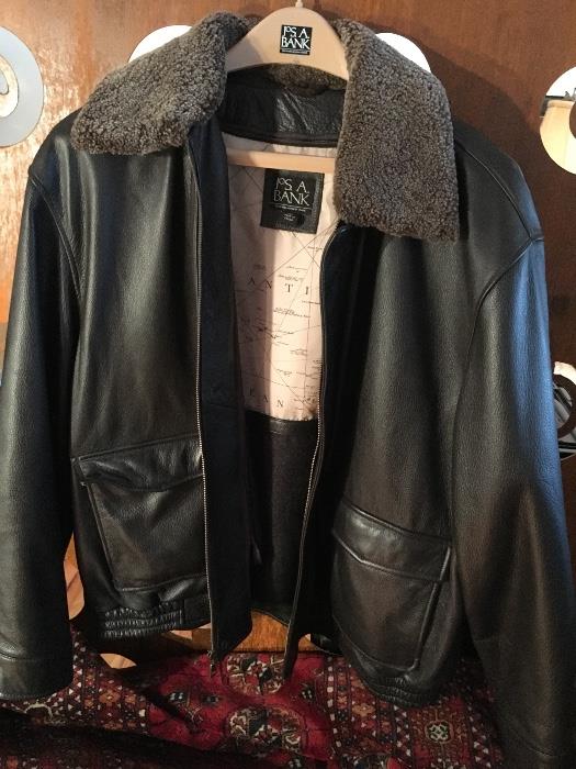 This leather coat by Josheph A Banks is classic style with a mutton soft collar