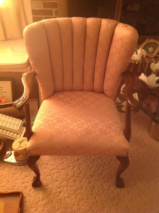 Antique Wood Trim Upholstered Chair $ 70.00