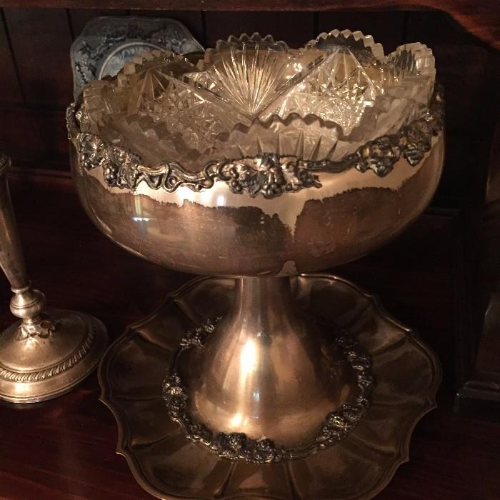 silver and crystal pedestal bowl