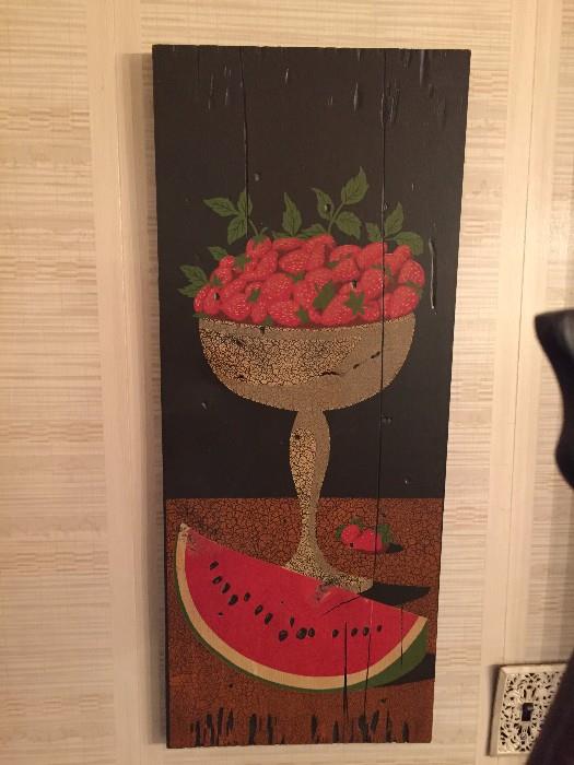 folk art hand painted watermelon picture