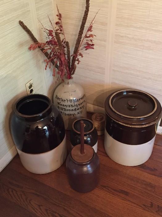 vintage clock pots with lids butter churner