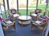 All weather wicker arm chairs and table