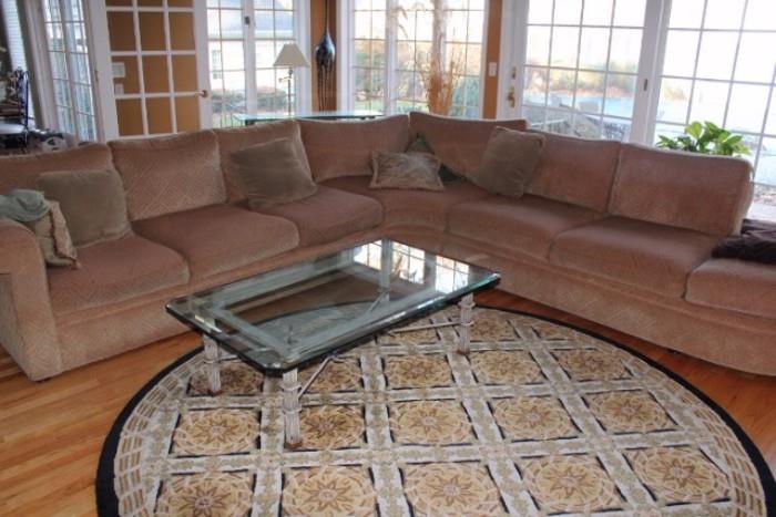 Sectional, Coffee Table, Round Rug