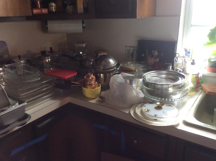 Baking items, old and new, lots of pyrex