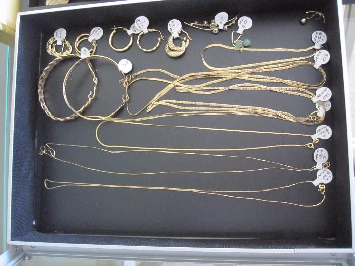 14K Gold Chains and Earrings, Gold-filled Wire Art Bracelets, and Sterling Silver