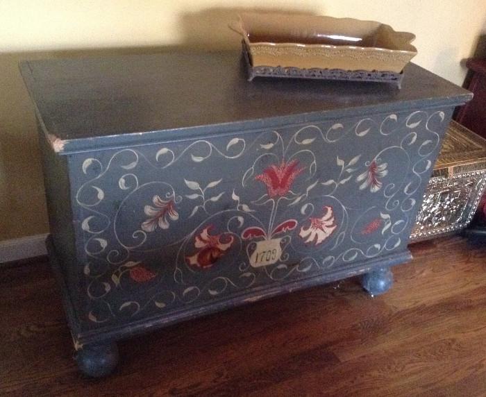 blue painted storage chest