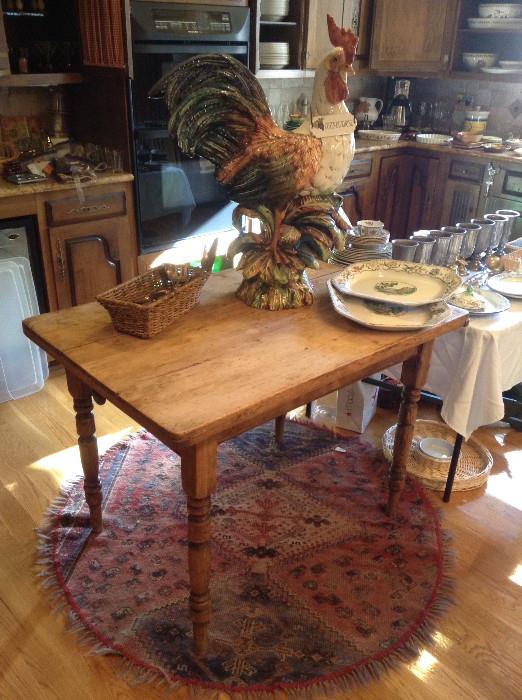 Primitive table (used here as a kitchen island) with a must have Rooster!