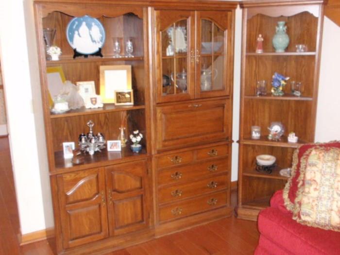 Large Wall Unit with two corner cabinets that attached to the ends.