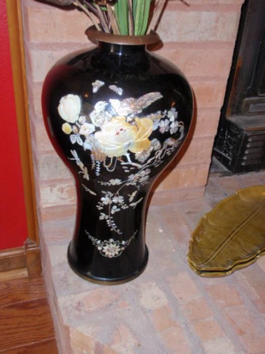 Asian Style tall metal vase
