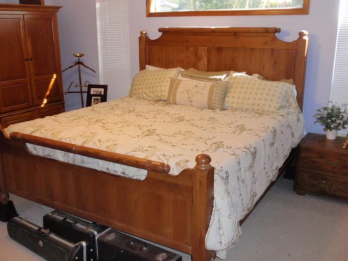 King Size Headboard, Footboard, and wood side rails. King Mattress & Box Springs by Jamison Latex Comfort Choice.