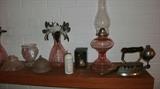 Depression Oil Lamp, Pink Vases, Kerosene Iron