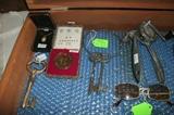 2 Jailhouse Keys, 1960`s Foster Grant Sunglasses, New Years Coin, Very Old Can Opener