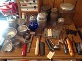 Assortment of vintage cooking utensils. Remember to take a stroll throughout this house just to read tags the owner has placed on pieces of interest that have been handed down from generation to generation.