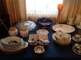 Carnival glass and many serving pieces