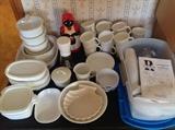 Assortment of white glassware with "Mammy" Cooking Jar in the very back.  