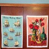 Vintage Lamont 100% pure Linen made in Ireland Tea Towels.  Like new and have never been used.  We chose to hang these towels up to display the unique design, pattern, and size.  A great piece to frame as wall art for any kitchen or kitchen nook.