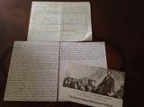 Facsimile of the "standard version" sometimes called the Fifth Draft of the Gettysburg Address in Lincoln's hand. Published by the Lincoln National Life Insurance Company of Fort Wayne Indiana in 1966. The facsimile was folded and offered as a souvenir in an envelope illustraed with M. Leone Bracker's Lincoln at Gettysburg. Set includes envelope, folded promtional description piece, handwritten copy of the Address delivered at the Dedication of the Roemetry at Gettsbury, and handwritten document in Lincoln's hand Emancipation Proclamation Gettysburg Address.  A very nice mint condition collector's piece.  