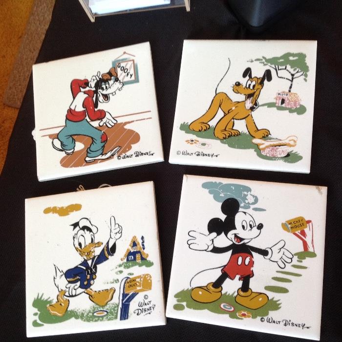Vintage Walt Disney characters ceramic tile made by Kemper Thomas Co.  A collector's must have.