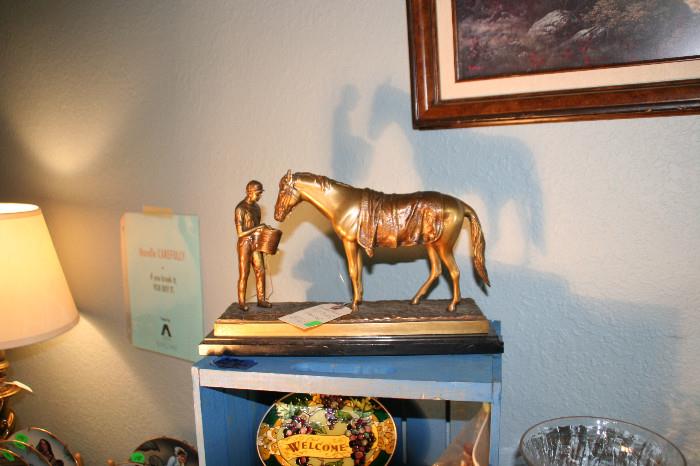 Bronze Horse and jockey on stand