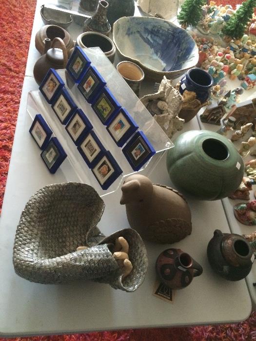 SIGNED STUDIO POTTERY AND COLLECTIBLE STAMPS