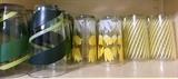 Mid Century decorative tumblers.  Tulips and Stripes