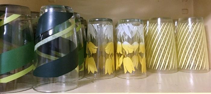 Mid Century decorative tumblers.  Tulips and Stripes