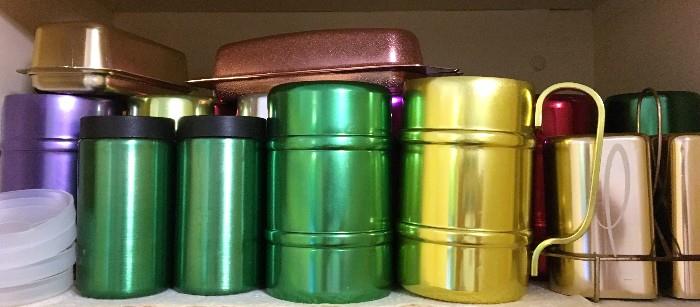 Anodized aluminum shakers, butter dishes, ect.