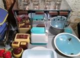 Vintage salt and pepper shakers, covered casserole, Pyrex.