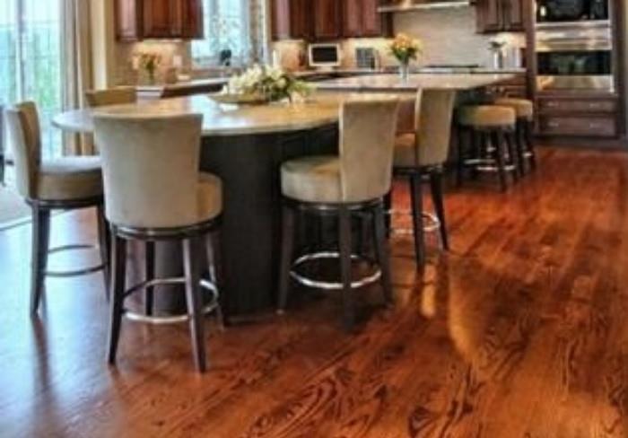 Custom Ultrasuede Counter stools in the kitchen 