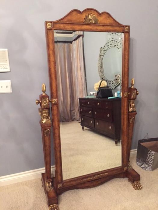 Vintage Maitland Smith Full Length Mirror with Brass Accents