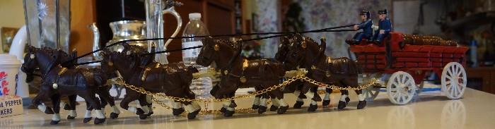 Cast iron Budweiser horses and wagon