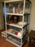 Storage shelves with plastic ware