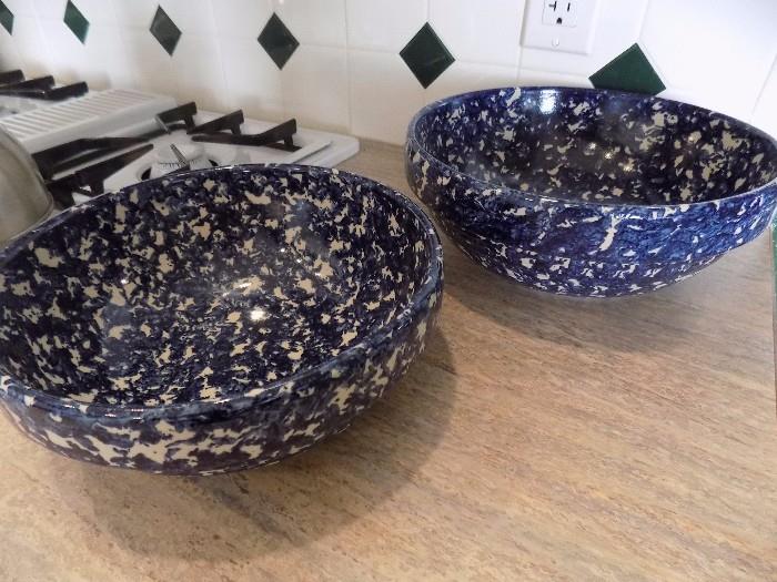 several Marshall pottery spongeware bowls