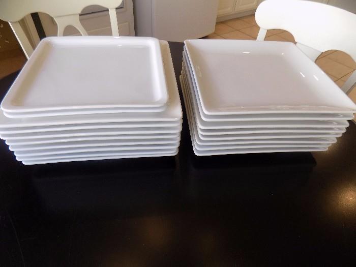 16 large square white buffet plates...2 smaller squares too
