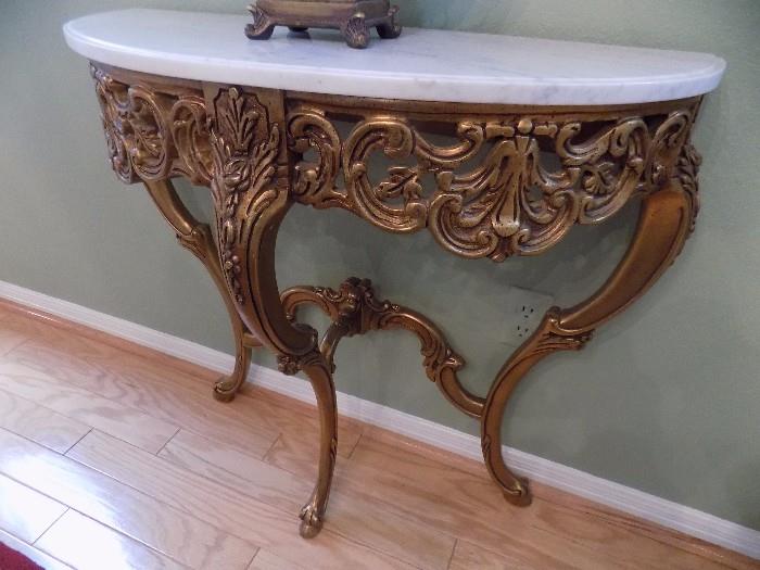 gold gilt marble top console table