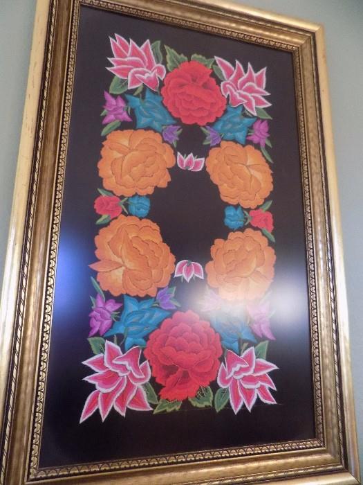 framed Oaxacan embroidery