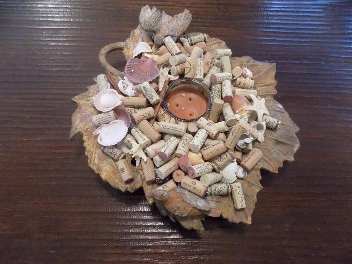 heavy cast iron leave bowl with corks
