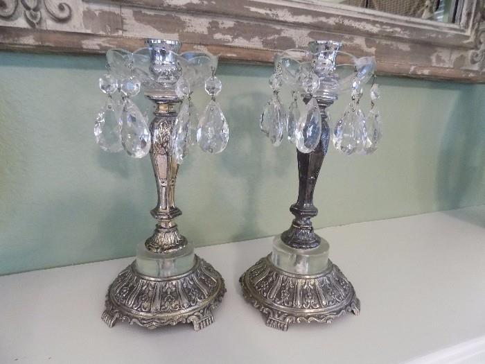 silver plated crystal candlesticks