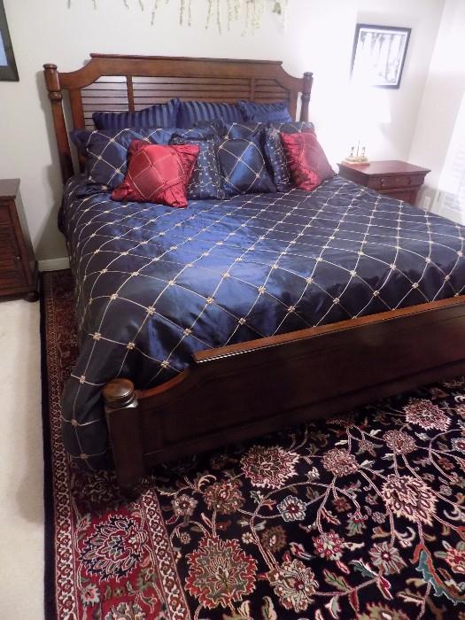 Bassett king size bed and mattress...king size bed linens and pillows