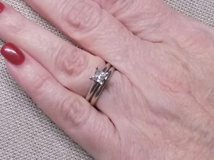Diamond engagement ring and platinum wedding band