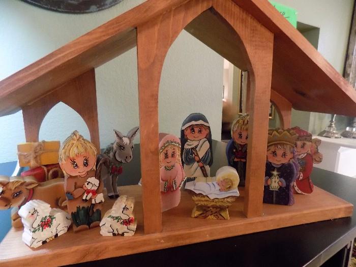 handpainted wooden nativity set