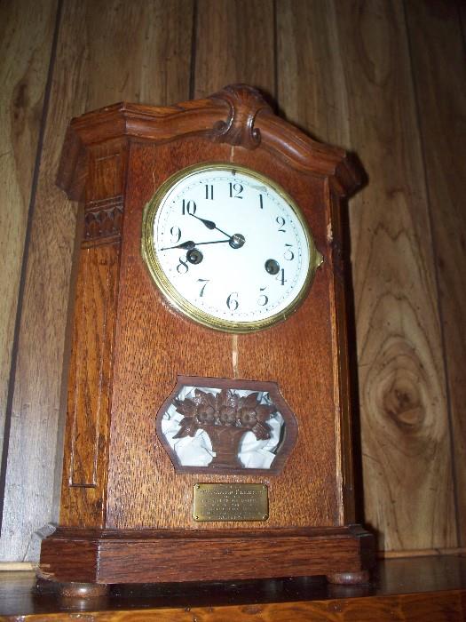 Clock Dated 1916 with plaque : Presented to James Cleeton