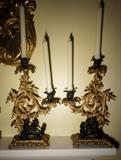 Pair of Early 19th c. Two Color Bronze Candelabras after Claudion